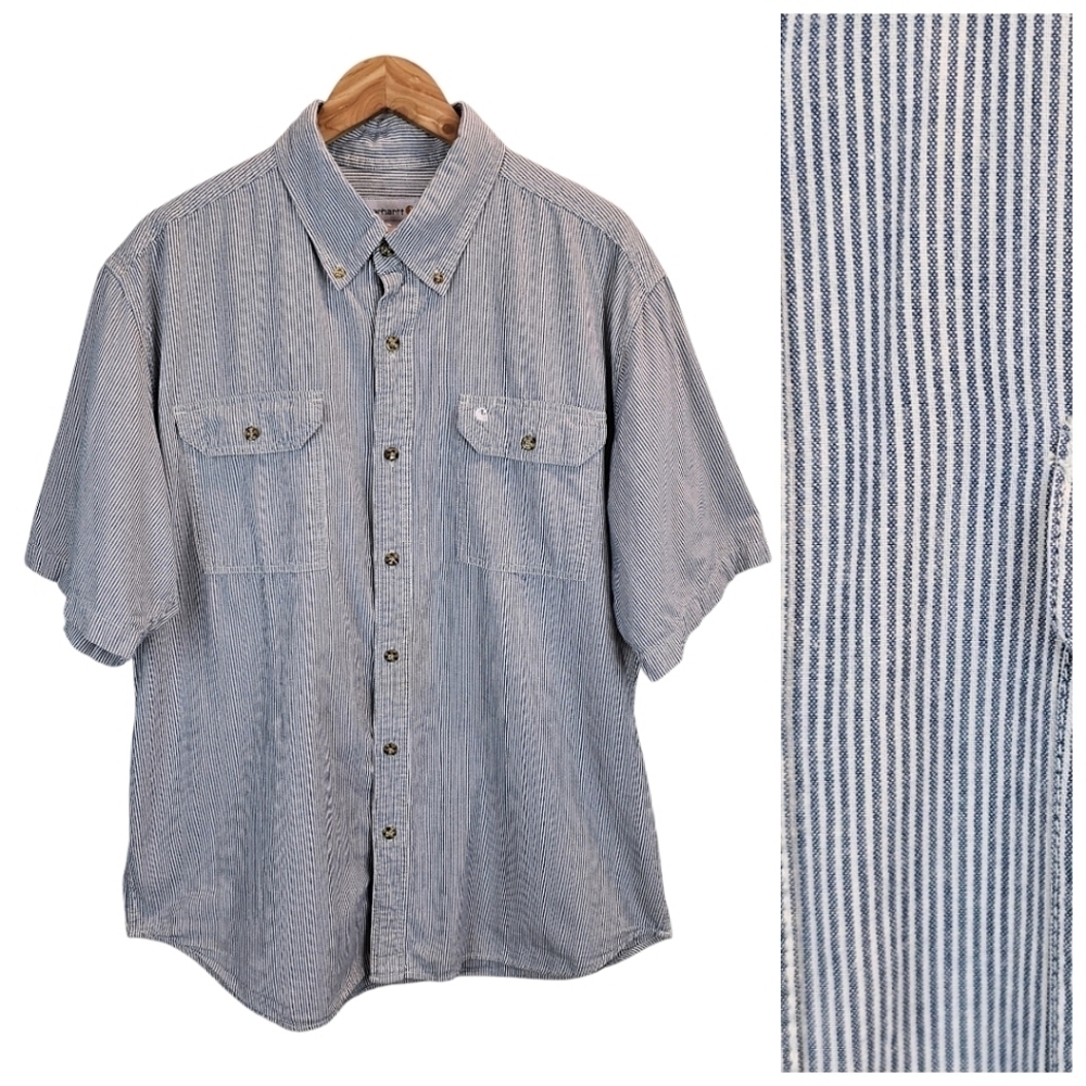 Carhartt Men's Striped Button Down Camp Shirt Size XL Short Sleeve Casual Cotton